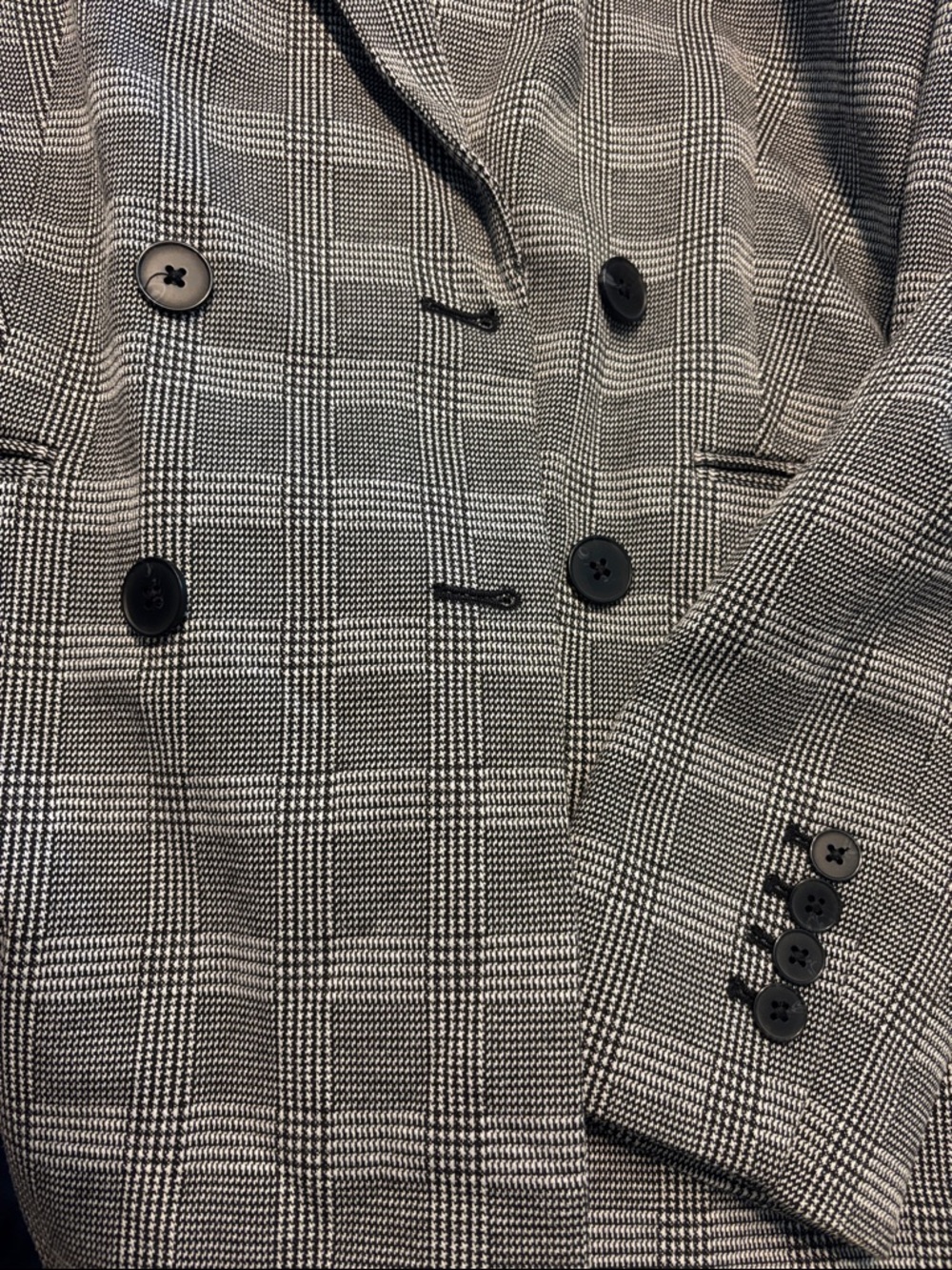 Express Black White Glen Plaid Double Breasted Blazer Size L - Picture 4 of 4